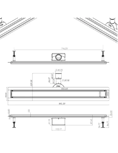 Душевой трап Tillo TM256-C-80, линейный, сухой затвор