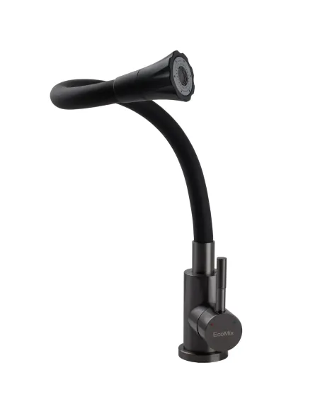 Смеситель для кухни с гибким изливом Ecomix Stella STE-203SA-GP-B01 нержавеющая сталь, с душевой насадкой