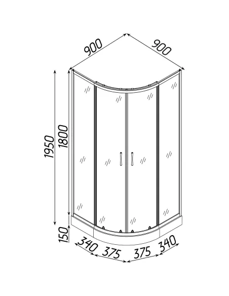 Душевая кабина с низким поддоном Bravo Gardno L90MS, полукруглая
