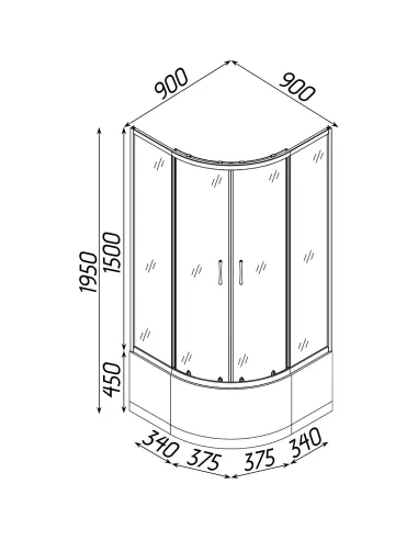 Душевая кабина с высоким поддоном Bravo Jamno H90MS, полукруглая