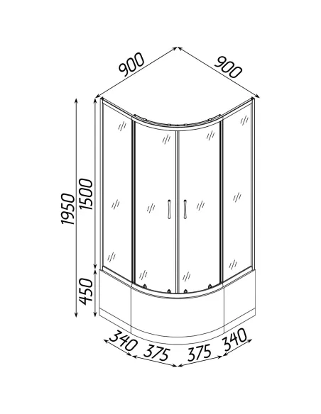 Душевая кабина с высоким поддоном Bravo Jamno H90MS, полукруглая