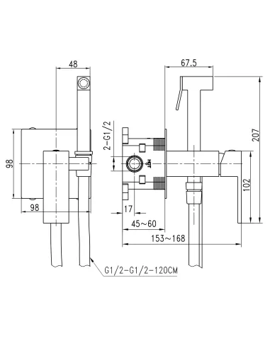 Смеситель для биде Topaz Odiss TO 18206-H52-Smart с гигиеническим душем