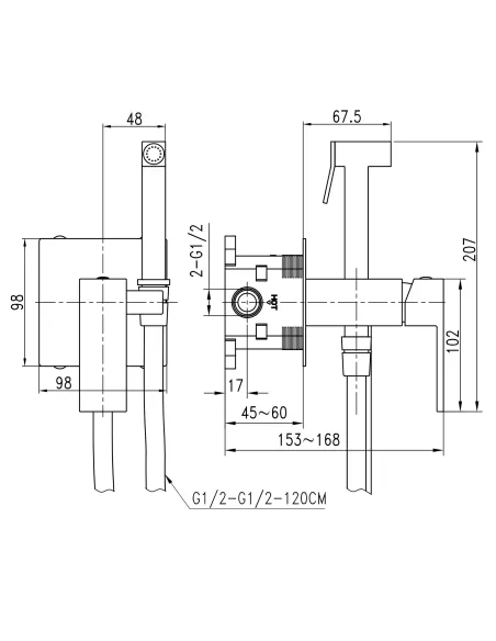 Змішувач для біде Topaz Odiss TO 18206-H52-Smart з гігієнічним душем