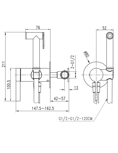 Змішувач для біде Topaz Moderno TMD-33106-H78A з гігієнічним душем