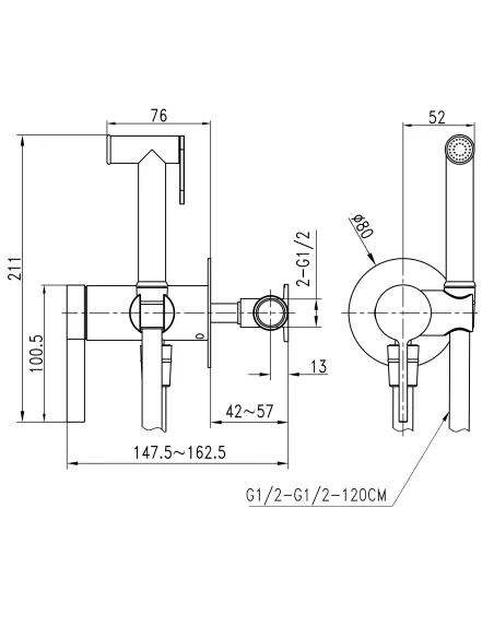 Змішувач для біде Topaz Moderno TMD-33106-H78A з гігієнічним душем