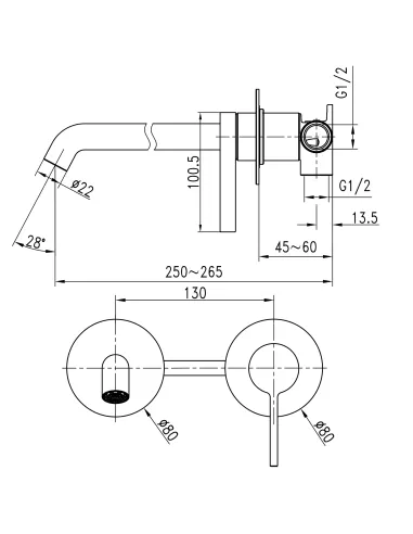 Змішувач для умивальника Topaz Moderno TMD-33235-H78A, прихованого монтажу