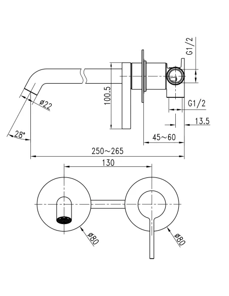 Змішувач для умивальника Topaz Moderno TMD-33235-H78A, прихованого монтажу
