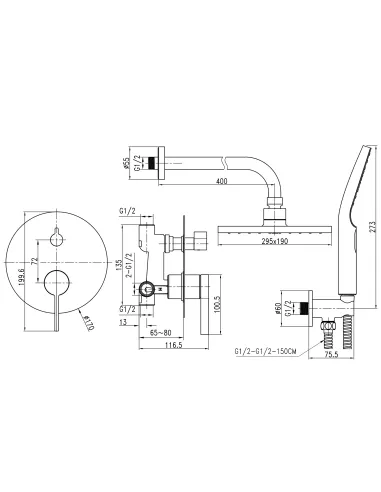 Душевая система Topaz Moderno TMD-33205-H78A, скрытого монтажа