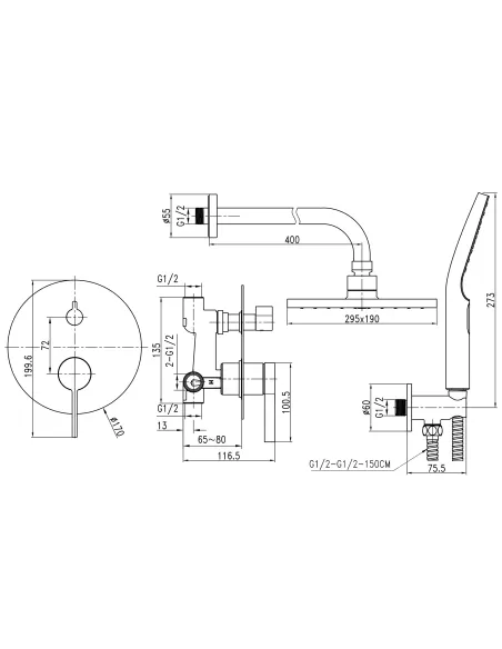 Душевая система Topaz Moderno TMD-33205-H78A, скрытого монтажа