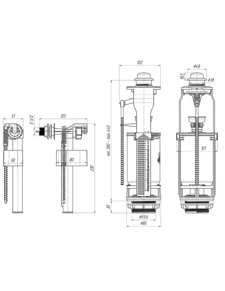 Запірна арматура на унітаз Optimum OPTI 1010 із клапаном бокової подачі