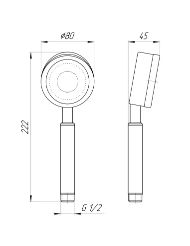Лейка для ручного душа Globus Lux SUS-008H, нержавеющая сталь, 222x80 мм, 1 режим