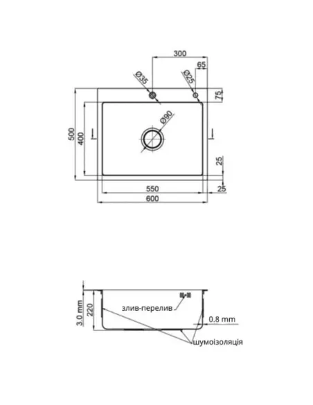 Мойка для кухни прямоугольная Venta BVM6050 Polish 600х500х215 мм из нержавеющей стали