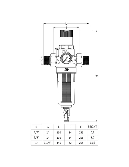 Самопромывной фильтр ITAL IT12-H8901 1/2 дюйма с манометром и редуктором давления