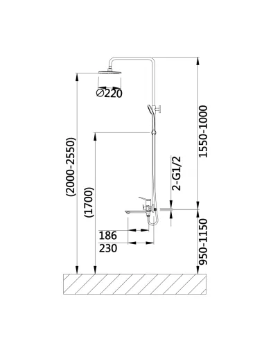 Душевая система Q-Tap Presto QTPRE111GRP45585 Graphite с изливом