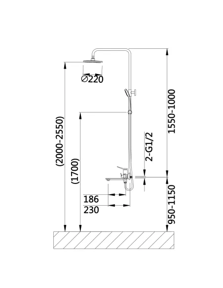 Душова система Q-Tap Presto QTPRE111GRP45585 Graphite з виливом