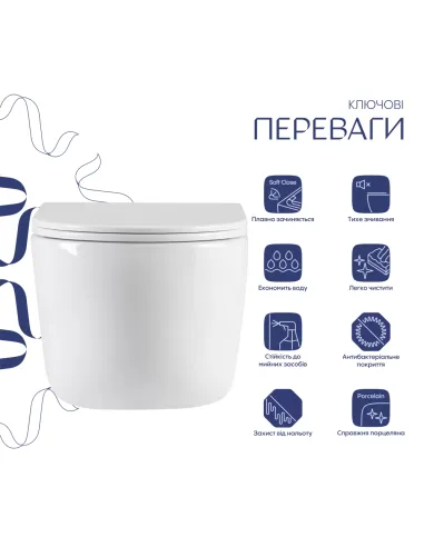 Унитаз Q-Tap Taurus Ultra Quiet QTTAU26W49116, 515×360×350 мм, безободковый, подвесной, сиденье Soft-close