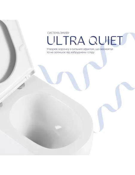 Унитаз Q-Tap Taurus Ultra Quiet QTTAU26W49116, 515×360×350 мм, безободковый, подвесной, сиденье Soft-close