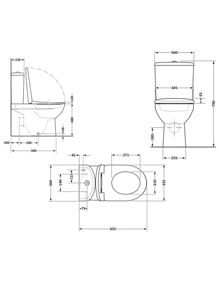 Унитаз Q-Tap Evia Ultra Quiet QTEVI27W49258, 630х350х795 мм, безободковый, напольный