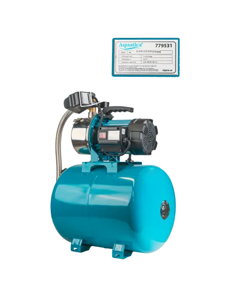 Насосная станция Leo 775313/50 1,0 кВт, напор 44 м, корпус нерж, бак 50 литров