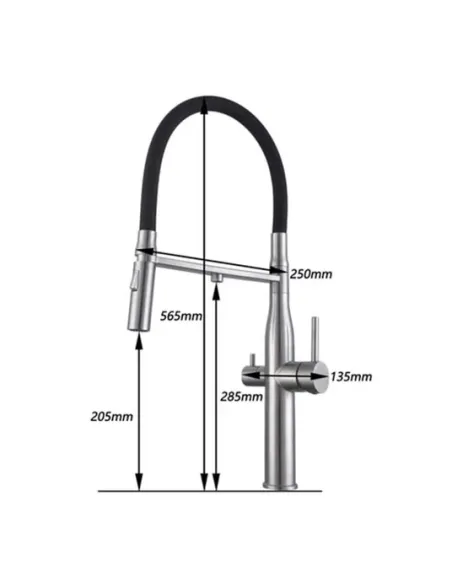 Смеситель для кухни Wezer LUX4-01-GUNGREY с подключением к очистке воды, черный гофроизлив