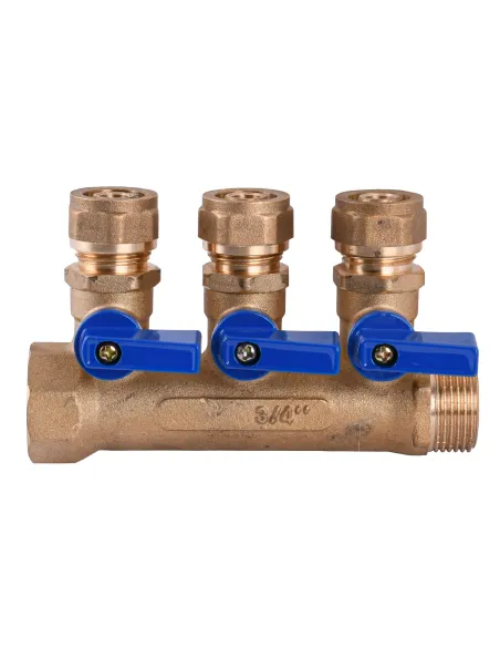Коллектор для теплого пола Cristal NM-1018 3/4 дюйма (16мм) 3 выхода, с перекрытием