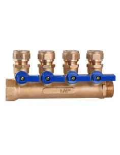 Колектор для теплої підлоги Cristal NM-1018 3/4 дюйма (16мм) 4 виходи, з перекриттям