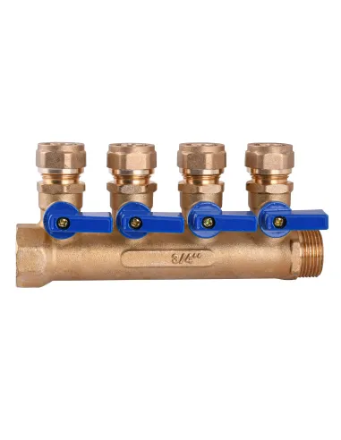 Колектор для теплої підлоги Cristal NM-1018 3/4 дюйма (16мм) 4 виходи, з перекриттям