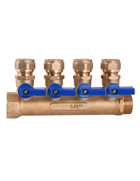 Коллектор для теплого пола Cristal NM-1018 3/4 дюйма (16мм) 4 выхода, с перекрытием