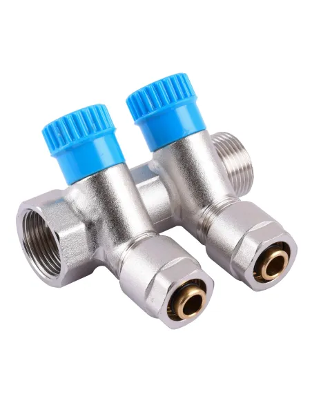 Колектор для теплої підлоги Cristal NM-1016 3/4 х 1/2 дюйма (16мм), 2 виходи 35 градусів, з перекриттям