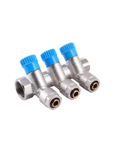 Коллектор для теплого пола Cristal NM-1016 3/4 х 1/2 дюйма (16мм), 3 выхода 35 градусов, с перекрытием