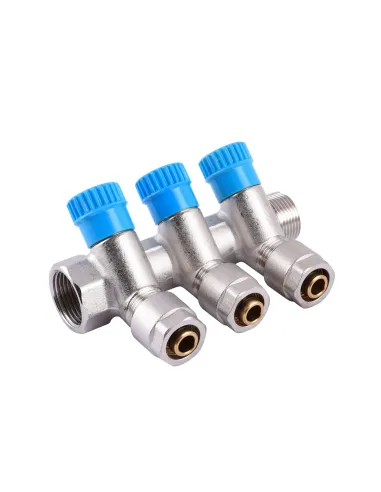 Коллектор для теплого пола Cristal NM-1016 3/4 х 1/2 дюйма (16мм), 3 выхода 35 градусов, с перекрытием