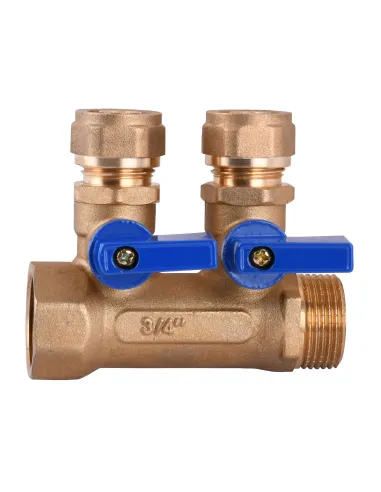 Коллектор для теплого пола Cristal NM-1018 3/4 (16мм), 2 выхода, с перекрытием