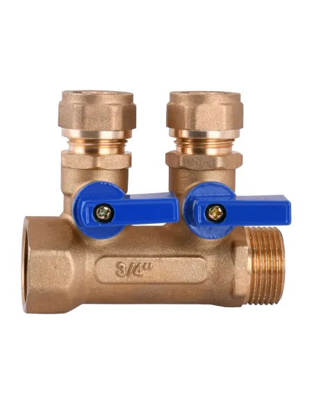 Коллектор для теплого пола Cristal NM-1018 3/4 (16мм), 2 выхода, с перекрытием