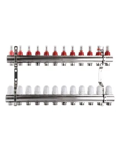 Коллектор для теплого пола ECO Technology 001D 3/4 дюйма 12 выходов, с расходомерами, регуляторами и креплением