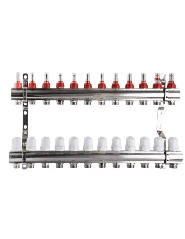 Коллектор для теплого пола ECO Technology 001D 3/4 дюйма 12 выходов, с расходомерами, регуляторами и креплением