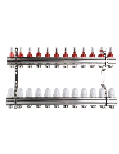 Коллектор для теплого пола ECO Technology 001D 3/4 дюйма 12 выходов, с расходомерами, регуляторами и креплением