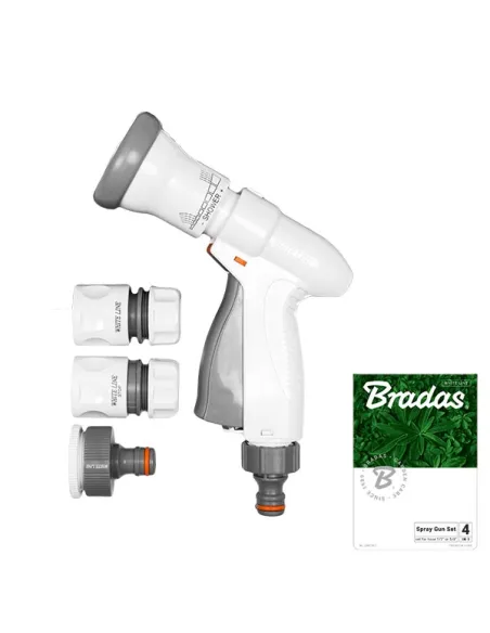 Пистолет для полива Bradas White Line WL-EN8TSET, комплект 2 коннектора и адаптер на шланг 3/4 дюйма