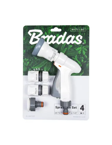 Пистолет для полива Bradas White Line WL-EN8TSET, комплект 2 коннектора и адаптер на шланг 3/4 дюйма