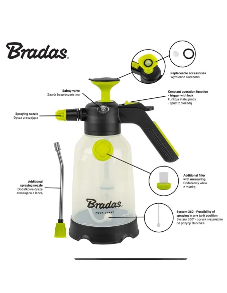 Садовый опрыскиватель пневматический Bradas Aqua Spray Clear AS0200CL/SF на 2 литра с боковым вливом