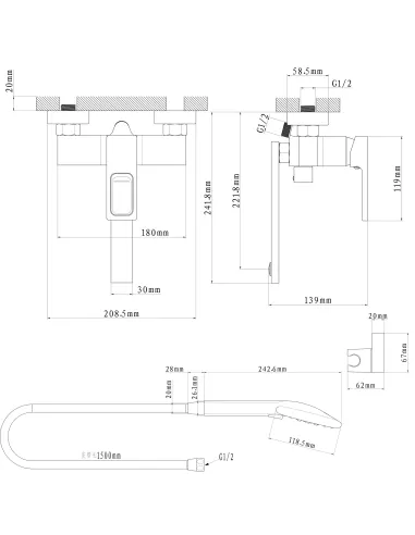 Смеситель для ванны Globus Lux PIANO GLPN-0102N с душевым набором