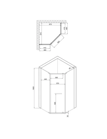 Душевая кабина пятиугольная Lidz Dozorca SC90x90.CRM.LOW.TR без поддона, стекло 6 мм, высота 190 см