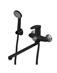 Смеситель для ванны Plamix CEZAR-006 EURO SET Matte Black PM0690, с душевым набором