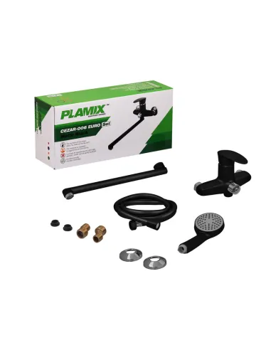Смеситель для ванны Plamix CEZAR-006 EURO SET Matte Black PM0690, с душевым набором