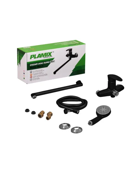 Смеситель для ванны Plamix CEZAR-006 EURO SET Matte Black PM0690, с душевым набором