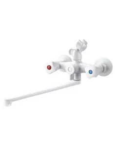 Смеситель для ванны Plamix OMEGA-140 EURO SET White MX9579, двухвентильный, с душевым набором