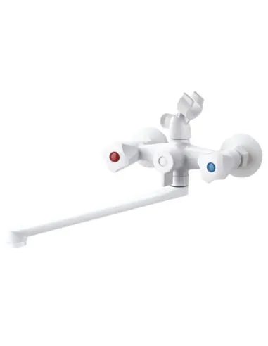 Смеситель для ванны Plamix OMEGA-140 EURO SET White MX9579, двухвентильный, с душевым набором