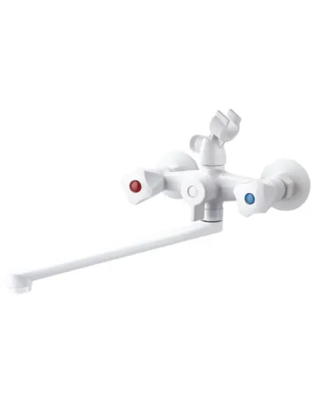 Смеситель для ванны Plamix OMEGA-140 EURO SET White MX9579, двухвентильный, с душевым набором