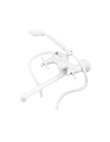 Смеситель для ванны Plamix Pablo-140 Euro Set White PM0751, двухвентильный, с душевым набором