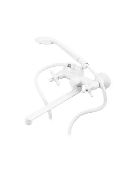 Смеситель для ванны Plamix Pablo-140 Euro Set White PM0751, двухвентильный, с душевым набором