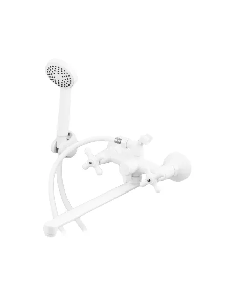 Смеситель для ванны Plamix Pablo-140 Euro Set White PM0751, двухвентильный, с душевым набором
